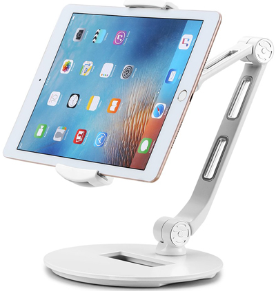 iPad on an adjustable desk stand available for hire